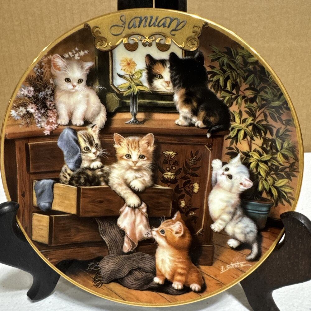 January - Sweet Whisters Plate Cat Kitten By Jurgen Scholz Timeless Tails 1999